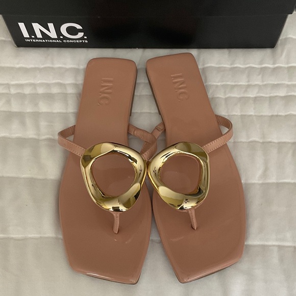 INC International Concepts Shoes - INC International Concepts Women's Sandals in Tan with Gold Detail